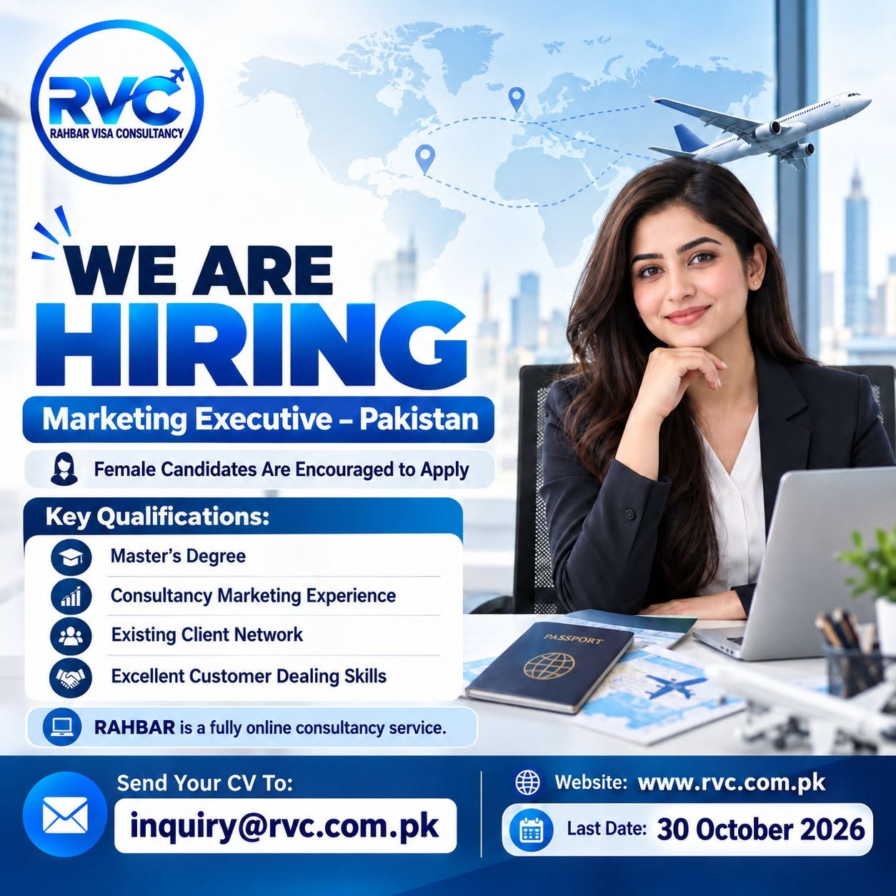 RVC is hiring a Marketing Executive in Pakistan. Send CV to inquiry@rvc.com.pk by 30 October 2026.